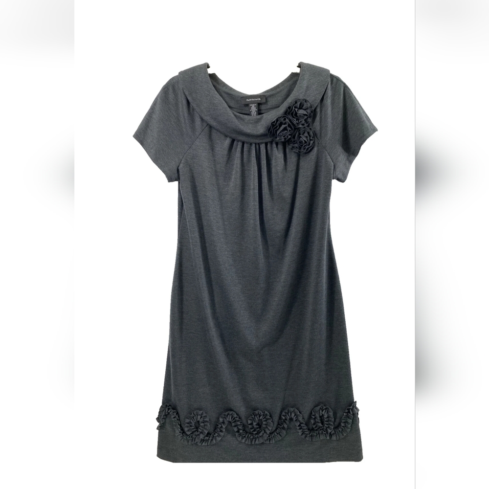 R&M Richards Ruffled Dress -Rosette Detail - Dark Gray - Size  12 Petite